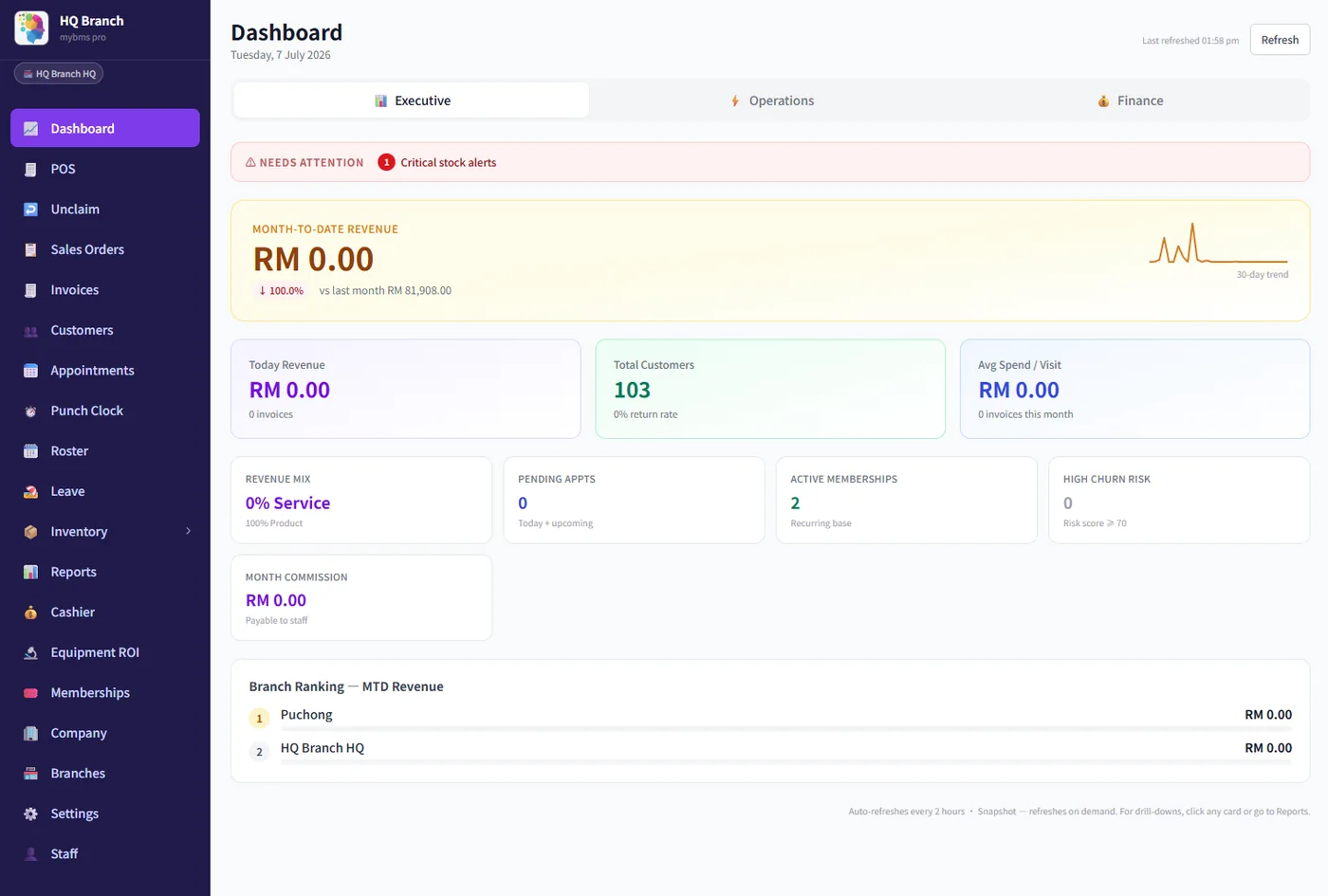 MyBMS Pro executive dashboard